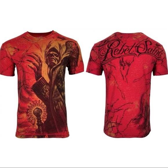 Rebel Saint By Affliction Men's T-shirt TRANSYLVANIA Biker Skull Tattoo S-5XL - Picture 2 of 9